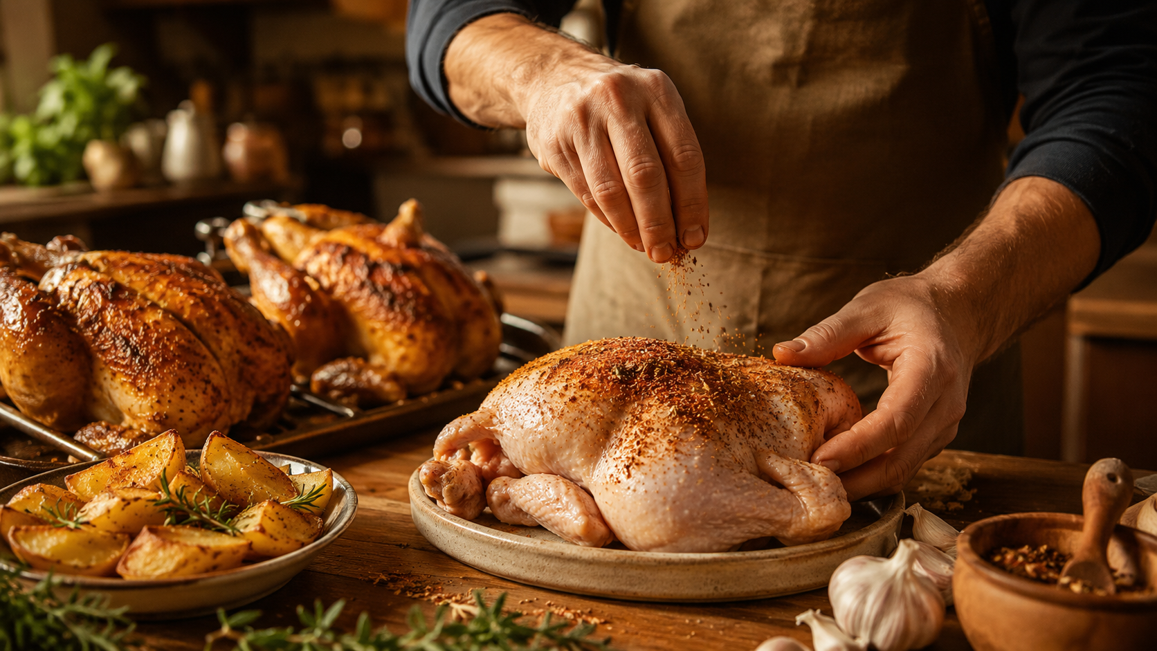 Poulet fermier BIO préparé à la main avec épices fraîches